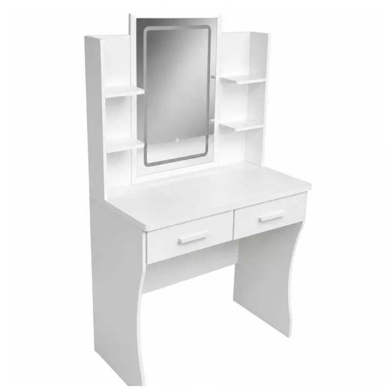 LEAN Penteadeira com Espelho LED, Prateleiras, Gavetas, Branco 140x80x40 cm
