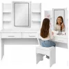 LEAN Penteadeira com Espelho LED, Prateleiras, Gavetas, Branco 140x80x40 cm