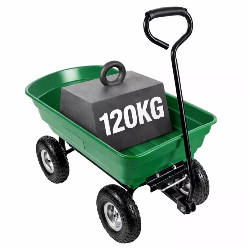 LEAN Carrinho de transporte de jardim com caixa basculante amovível verde 120 kg