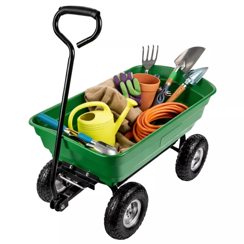 LEAN Carrinho de transporte de jardim com caixa basculante amovível verde 120 kg