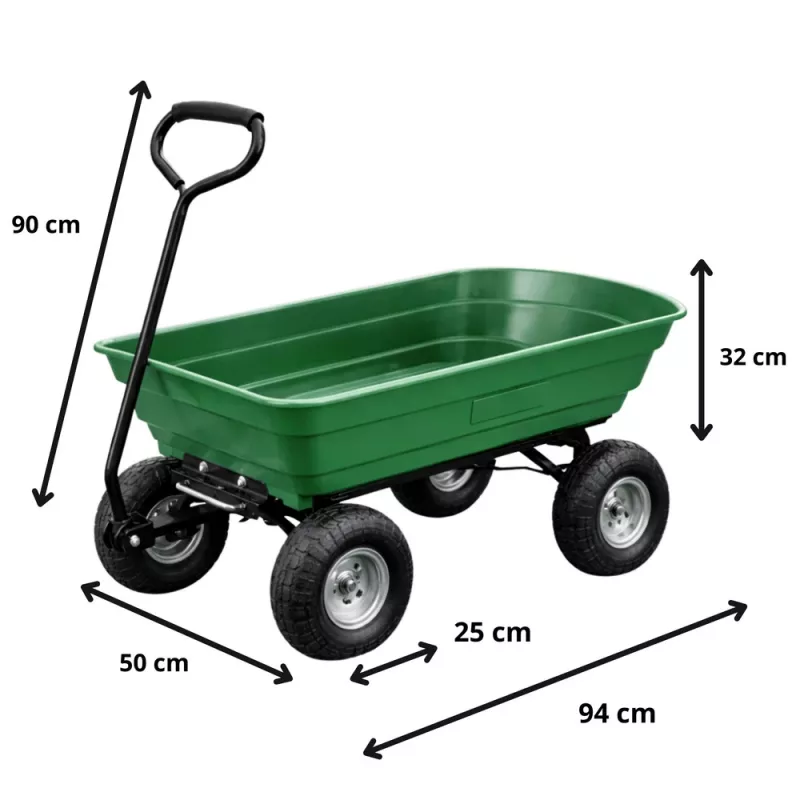LEAN Carrinho de transporte de jardim com caixa basculante amovível verde 120 kg