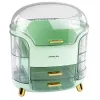 Organizador de cosméticos grande LEAN com 2 níveis, 3 gavetas e tampa transparente, verde