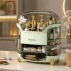Organizador de cosméticos grande LEAN com 2 níveis, 3 gavetas e tampa transparente, verde