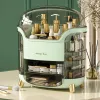 Organizador de cosméticos grande LEAN com 2 níveis, 3 gavetas e tampa transparente, verde