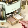 Organizador de cosméticos grande LEAN com 2 níveis, 3 gavetas e tampa transparente, verde