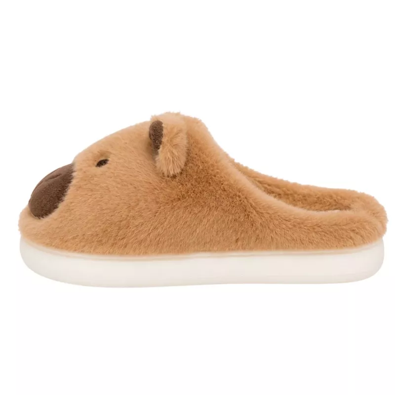Pantufas Capivara de peluche LEAN com orelhas Quentes Macias Bege Tamanho 32-33