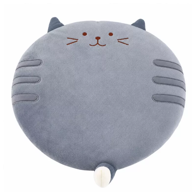 LEAN Almofada Redonda de Peluche para Cadeira Gato Cinzento Assento Macio 40 cm