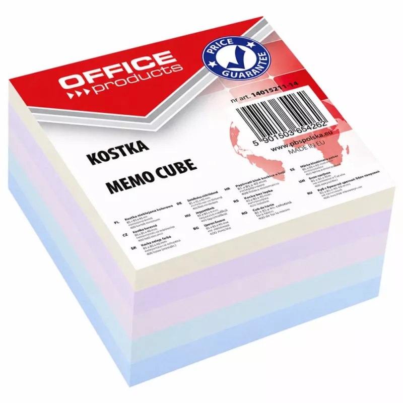 Cubo de notas adesivas LEAN SCHOOL 85x85x40 mm, várias cores