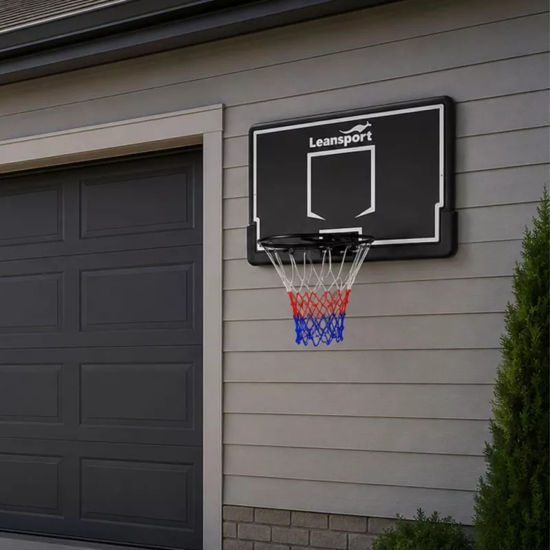 LEAN SPORT 30566 cesto de basquetebol e tabela - tabela de policarbonato 90cm, montagem na parede, preto/vermelho