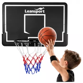LEAN SPORT 30566 cesto de basquetebol e tabela - tabela de policarbonato 90cm, montagem na parede, preto/vermelho