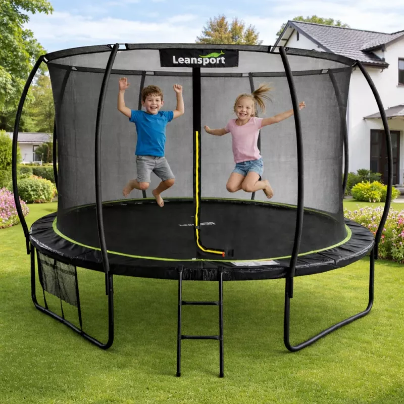 LEAN Trampolim de jardim com rede interior preto e verde 427CM 14FT