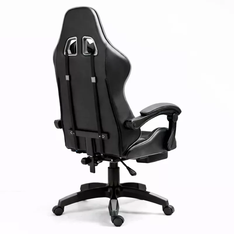Cadeira de escritório e gaming giratória LEAN com apoio para os pés e almofadas, preta e cinzenta