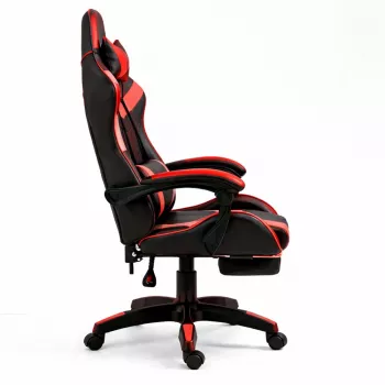 Cadeira de escritório e gaming giratória LEAN com apoio para os pés e almofadas, preta e vermelha