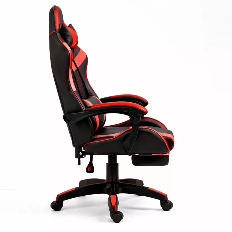 Cadeira de escritório e gaming giratória LEAN com apoio para os pés e almofadas, preta e vermelha