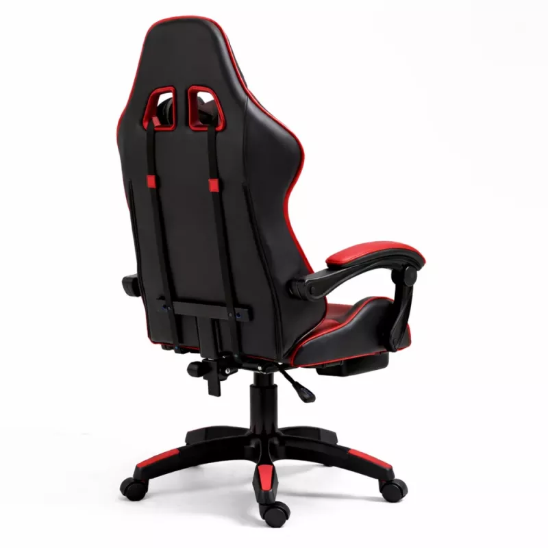 Cadeira de escritório e gaming giratória LEAN com apoio para os pés e almofadas, preta e vermelha