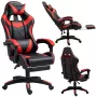 Cadeira de escritório e gaming giratória LEAN com apoio para os pés e almofadas, preta e vermelha