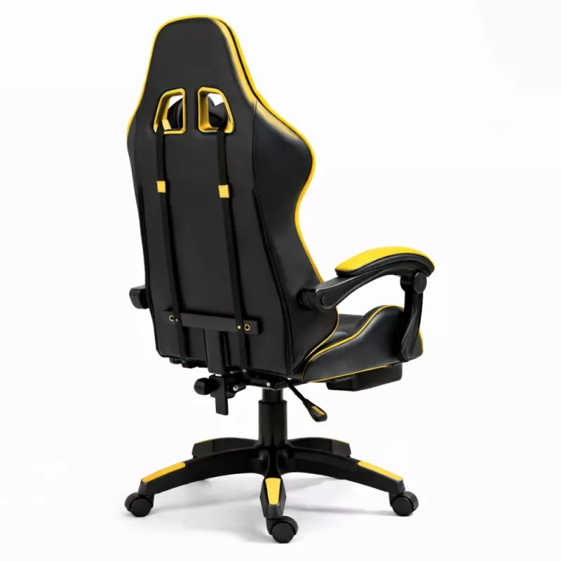 Cadeira de escritório e gaming giratória LEAN com apoio para os pés e almofadas, preta e amarela