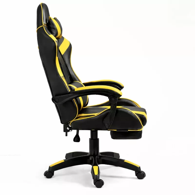 Cadeira de escritório e gaming giratória LEAN com apoio para os pés e almofadas, preta e amarela
