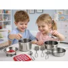 LEAN TOYS Conjunto de 15 peças de louça de cozinha de faz de conta para crianças a partir dos 3 anos | panelas, frigideiras, utensílios, pratos, canecas, tábua de corte e alimentos de brinquedo | plástico ABS multicolor | brinquedo de cozinha de faz de conta