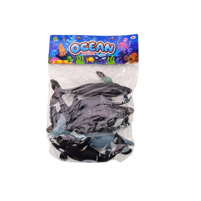 LEAN TOYS 17521 Conjunto de 6 figuras de animais marinhos - Orca, tubarão, baleia, golfinho, tartaruga e jamanta - multicolor