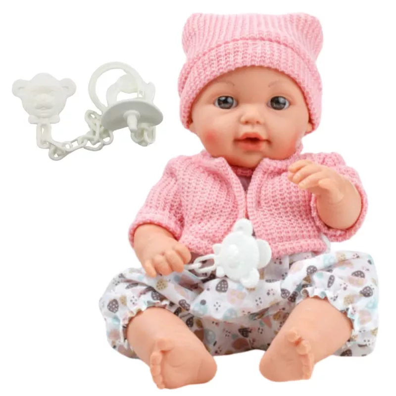Boneca bebé LEAN TOYS 24440 com gorro, camisola e chupeta, efeitos sonoros (35 cm)