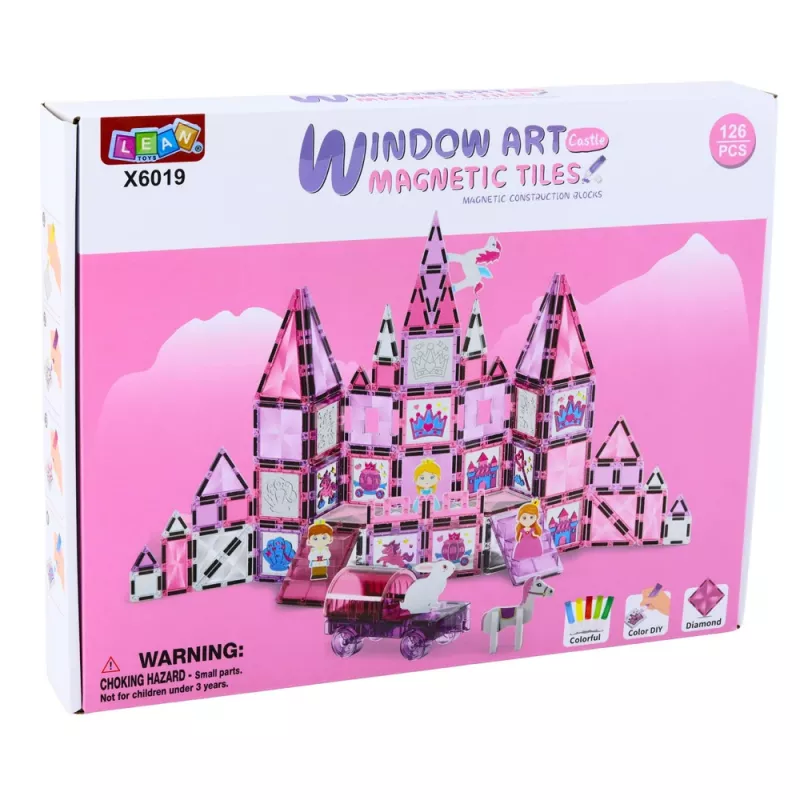 LEAN TOYS 25282 Conjunto de Blocos Magnéticos Vitral com Marcadores Rosa, 126 Peças, Brinquedo Criativo de Arte