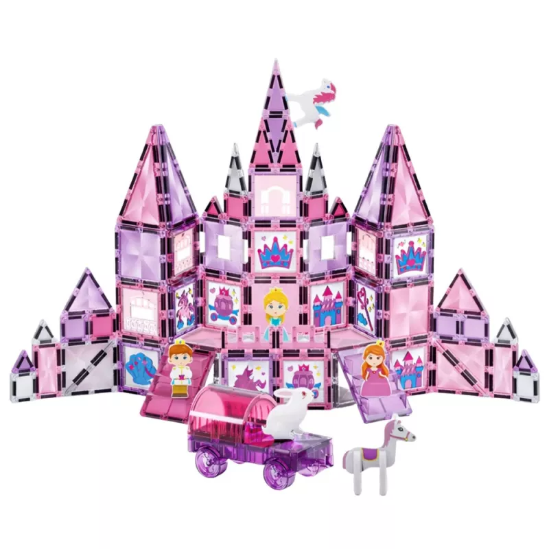LEAN TOYS 25282 Conjunto de Blocos Magnéticos Vitral com Marcadores Rosa, 126 Peças, Brinquedo Criativo de Arte