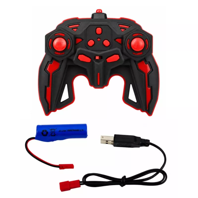 LEAN TOYS 29711 carro de acrobacias RC 1:10 4WD com rotação 360°, luzes LED e efeito de fumo (preto/vermelho)