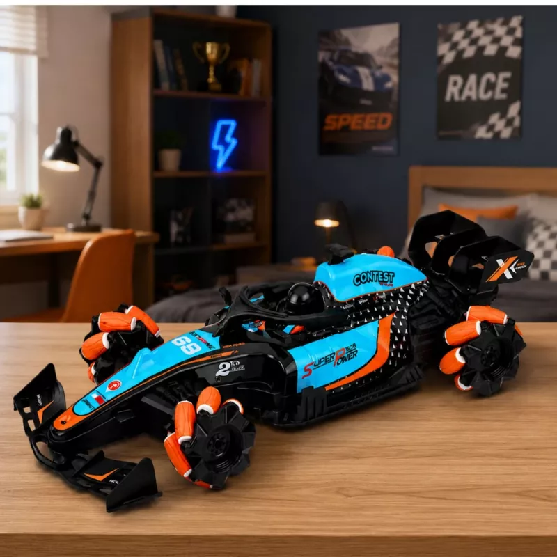 LEAN TOYS 29711 carro de acrobacias RC 1:10 4WD com rotação 360°, luzes LED e efeito de fumo (preto/vermelho)