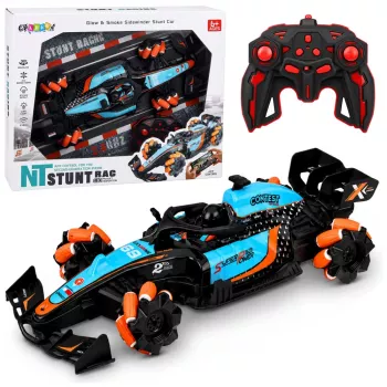 LEAN TOYS 29711 carro de acrobacias RC 1:10 4WD com rotação 360°, luzes LED e efeito de fumo (preto/vermelho)