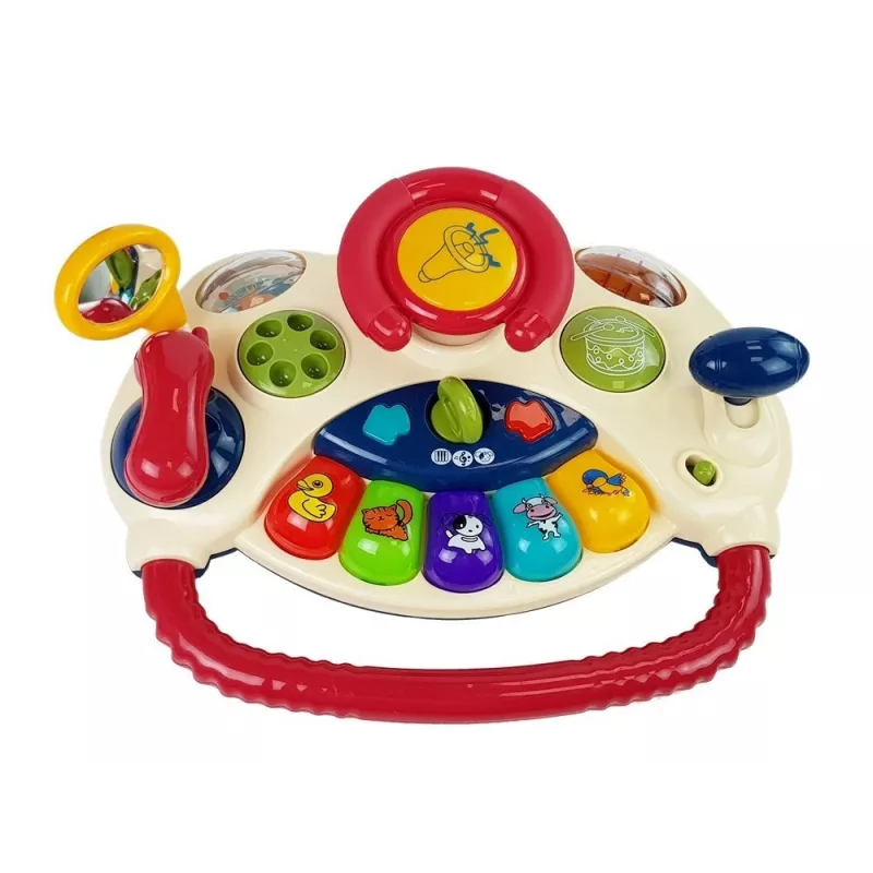 LEAN TOYS Carrinho de Bebé Interativo 3 em 1 com Volante, Som, Melodias e Motivos de Animais