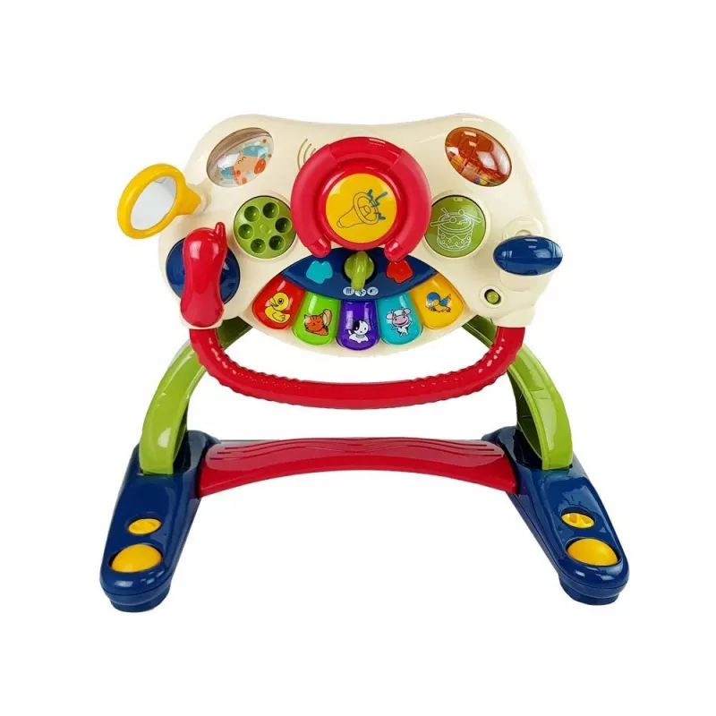 LEAN TOYS Carrinho de Bebé Interativo 3 em 1 com Volante, Som, Melodias e Motivos de Animais