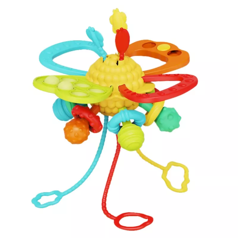 LEAN TOYS Brinquedo Sensorial 6-em-1 Mordedor Cordas de Puxar Pop-It Colorido