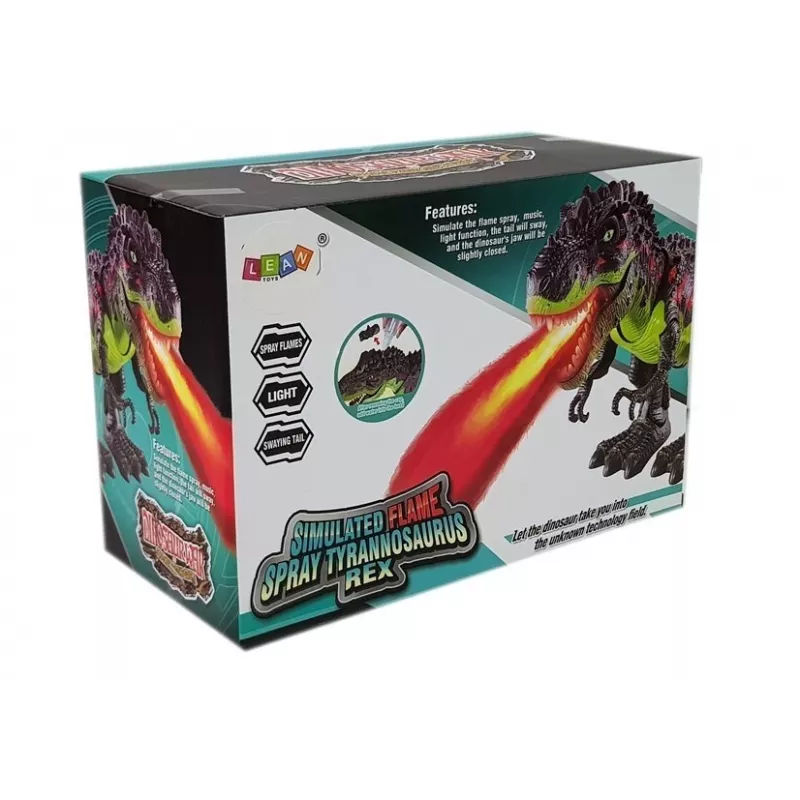 LEAN TOYS 7740 T-Rex dinossauro interativo a pilhas com postura de ovos, efeito de névoa, efeitos sonoros e luminosos - Verde