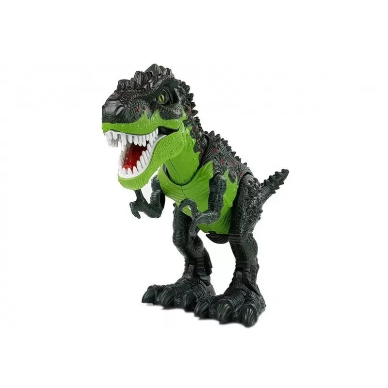 LEAN TOYS 7740 T-Rex dinossauro interativo a pilhas com postura de ovos, efeito de névoa, efeitos sonoros e luminosos - Verde