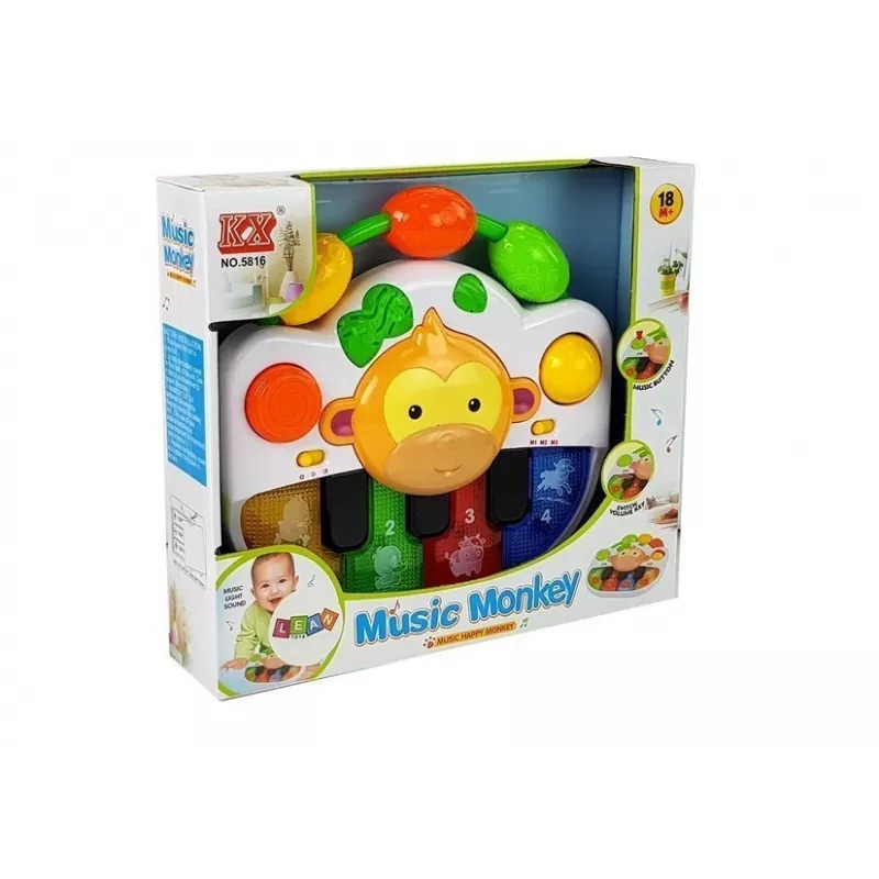 LEAN TOYS Piano com macaco para bebé - Som e luz