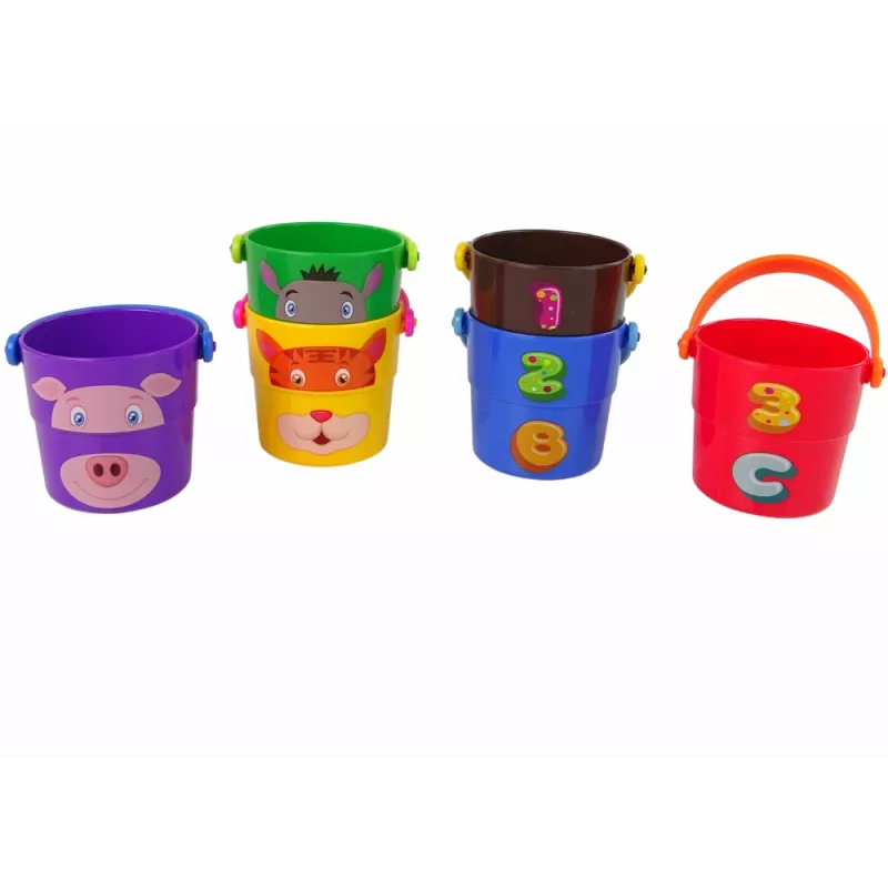 LEAN TOYS Conjunto de Baldes Coloridos com Animais - uma Pirâmide