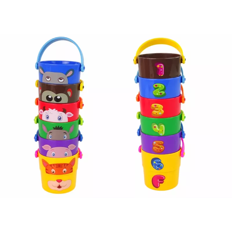 LEAN TOYS Conjunto de Baldes Coloridos com Animais - uma Pirâmide