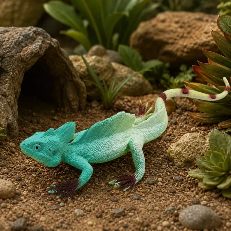 LEAN TOYS Agama Lizard Sailboat Figura de borracha esticável realista 16 cm
