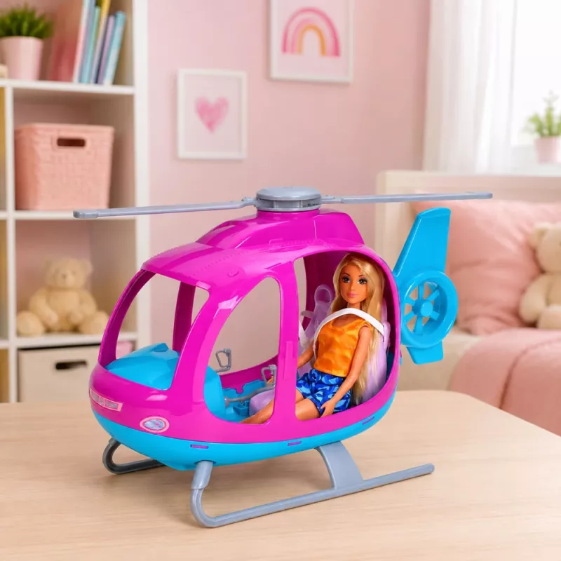Conjunto de bonecas Anlily LEAN TOYS com helicóptero grande, rotores móveis e boneca de moda – lilás