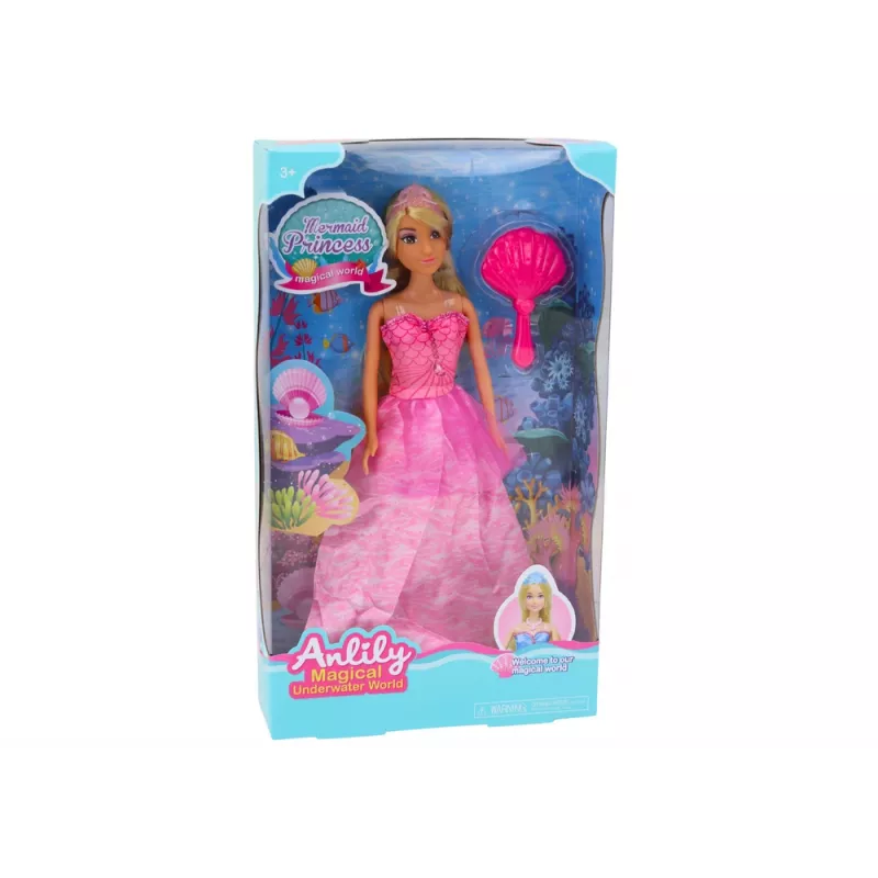 LEAN TOYS Boneca Anlily princesa sereia com vestido rosa e escova