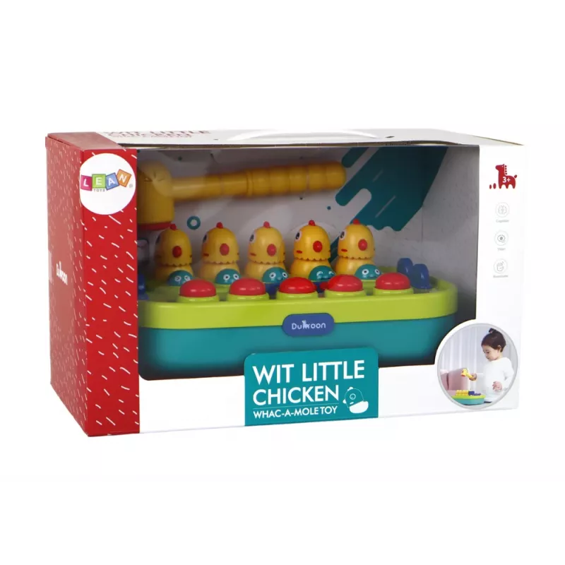 Jogo arcada Whac-a-Mole Galinhas Martelo Luzes Sons a pilhas LEAN TOYS