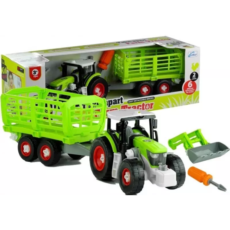 LEAN TOYS Trator de montagem com atrelado aberto 43 cm
