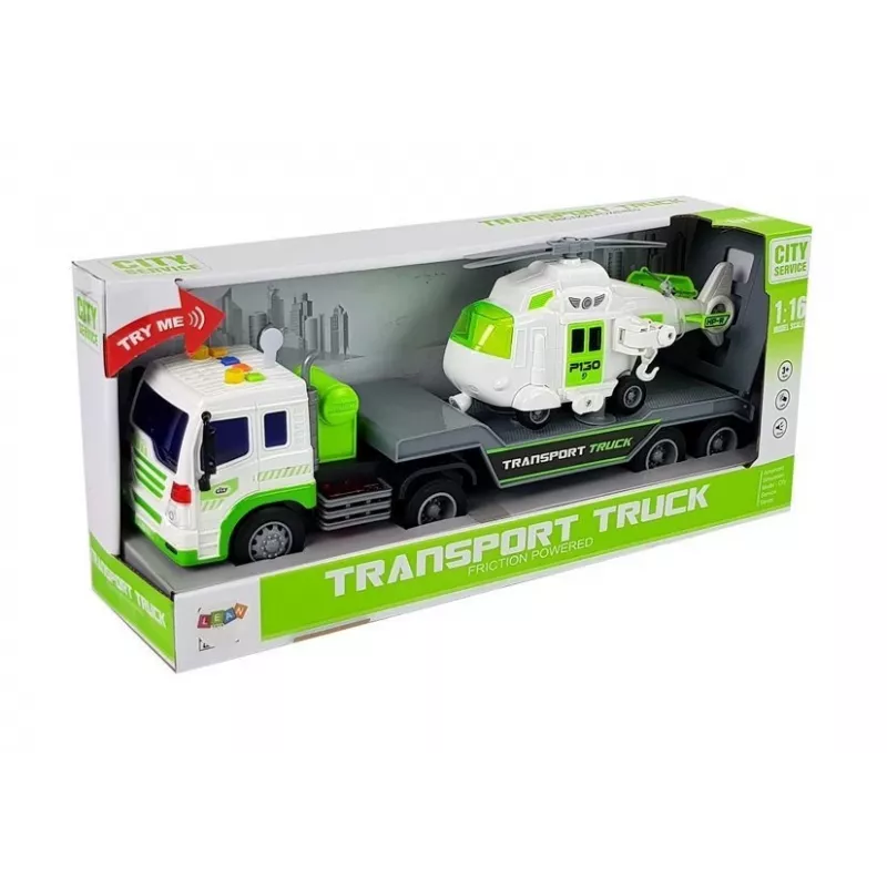 LEAN TOYS Carro transportador a pilhas 1:16 com helicóptero