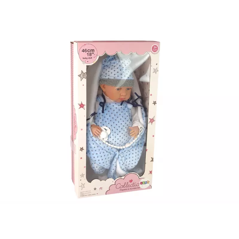 LEAN TOYS Boneca Bebé 46 cm Chupeta Azul Manta Estrelas