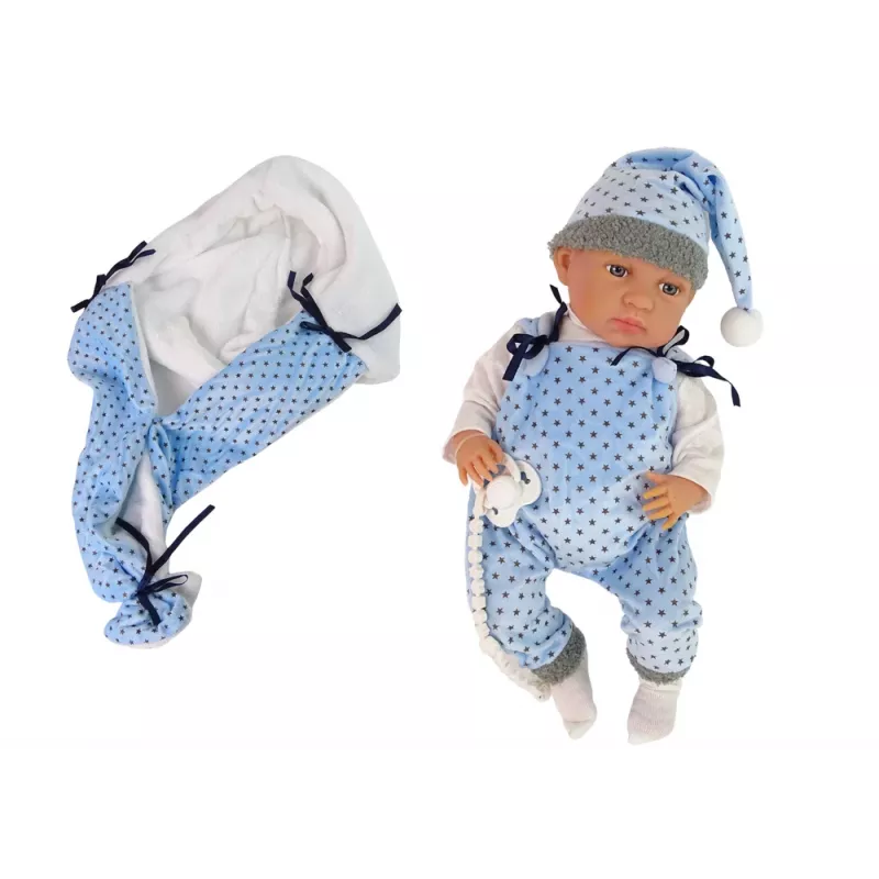 LEAN TOYS Boneca Bebé 46 cm Chupeta Azul Manta Estrelas