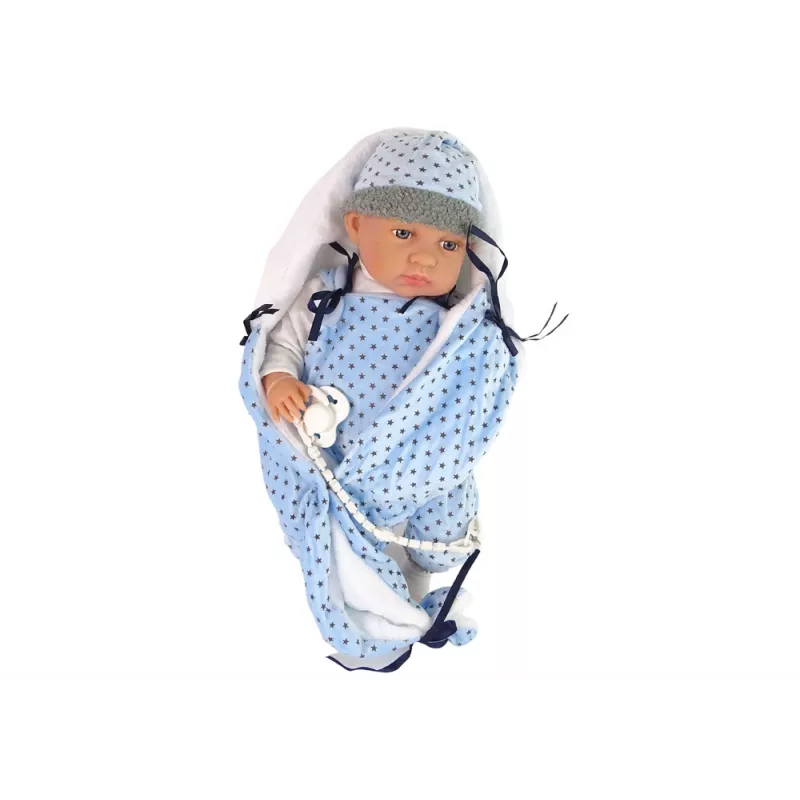 LEAN TOYS Boneca Bebé 46 cm Chupeta Azul Manta Estrelas