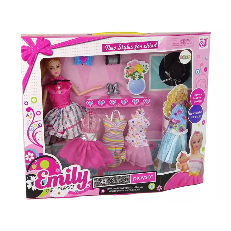 LEAN TOYS Boneca bebé Emily com acessórios e vestidos removíveis
