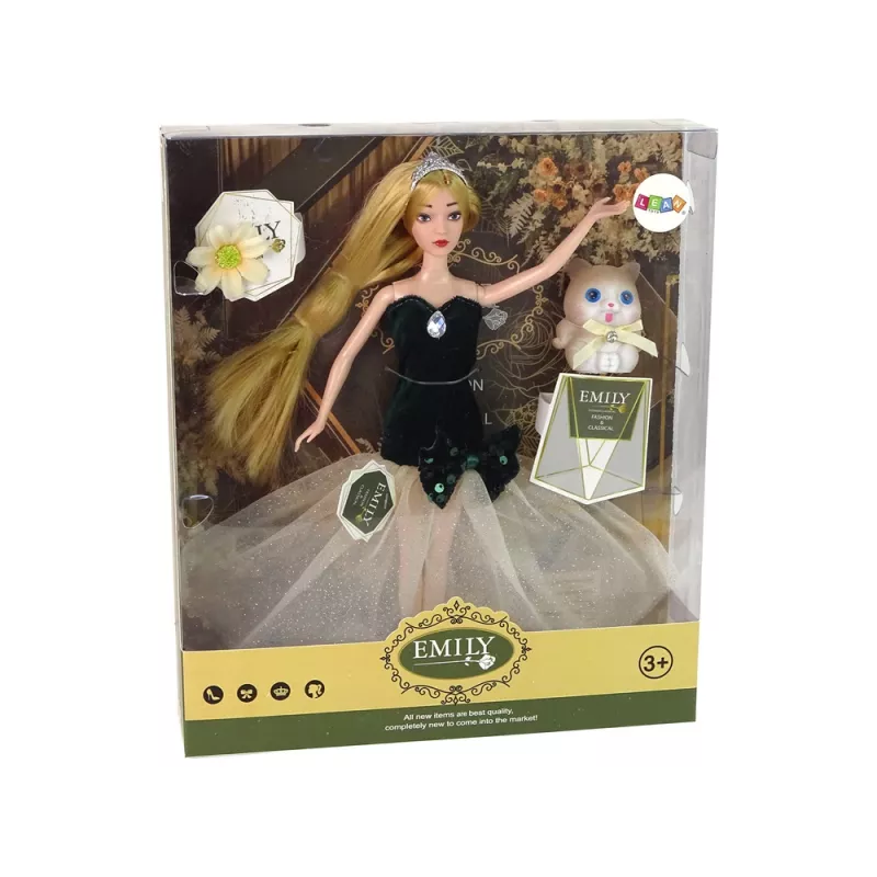 LEAN TOYS Boneca bebé Emily cabelo comprido gatinho flor