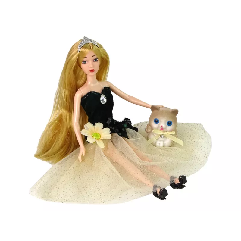 LEAN TOYS Boneca bebé Emily cabelo comprido gatinho flor